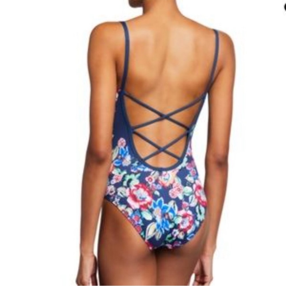 NWT Johnny Was Maya Floral Low-Back Tank One Piece Swimsuit inBlue Floral Medium - Picture 2 of 7